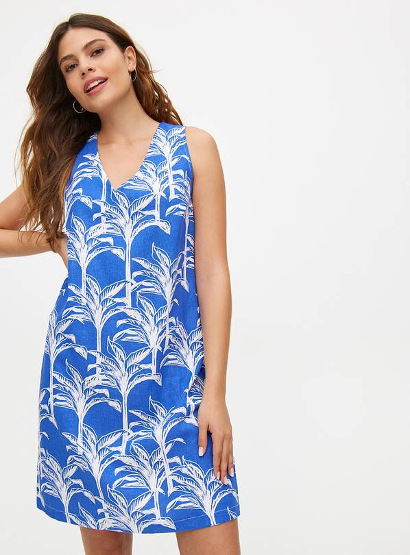 Blue Palm Printed Linen Blend Shift Dress 10